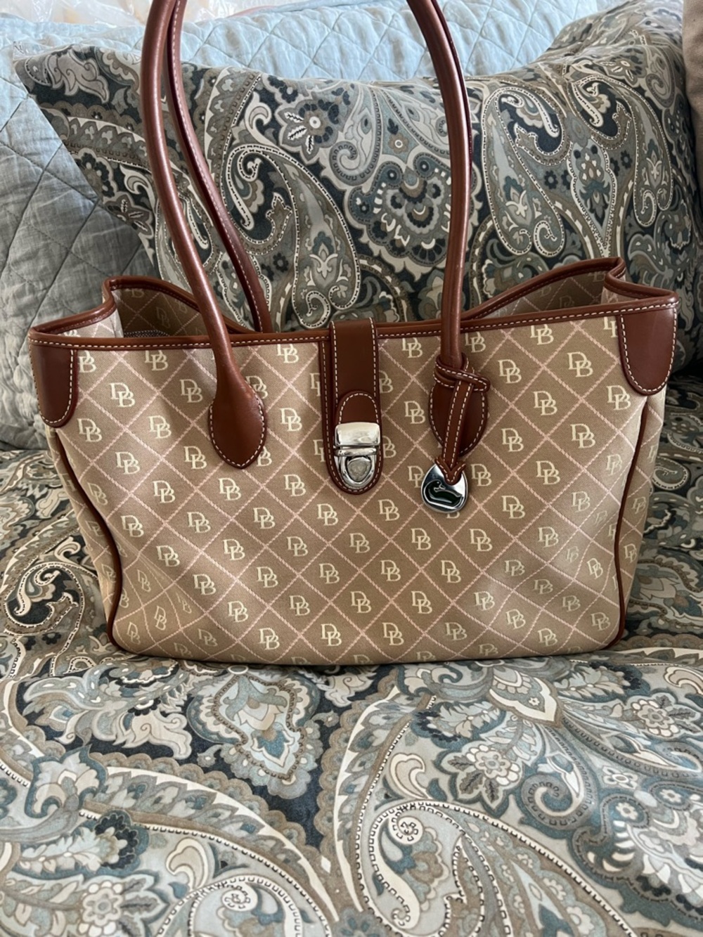 Dooney & Bourke Tan and Brown Signature Bag with British Tan Trim